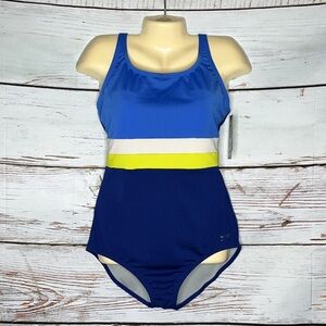 Speedo NWT Size 12 Cerulean Blue Colorblock One Piece Bathing Suit Swimsuit